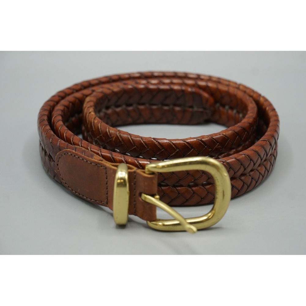 Coach 5922 Mens Braided Leather Belt Brown Brass Buckle Size 36 Woven Classic